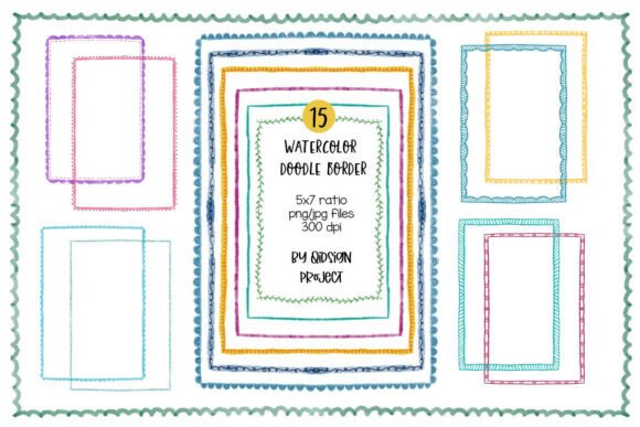 15 Watercolor Doodle Borders 5x7: A Creative Design Asset