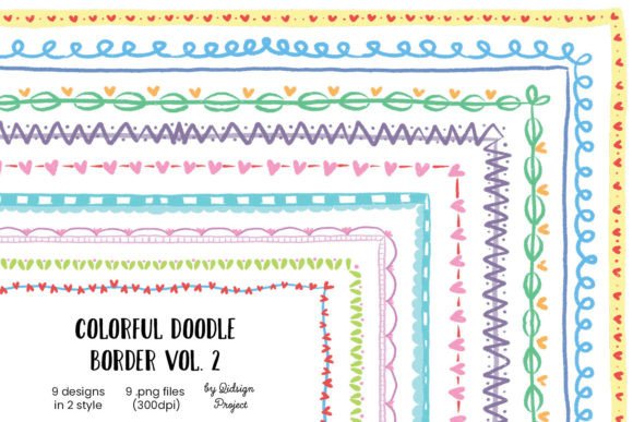 9 Colorful Doodle Border Vol. 2: Elevate Your Creative Projects