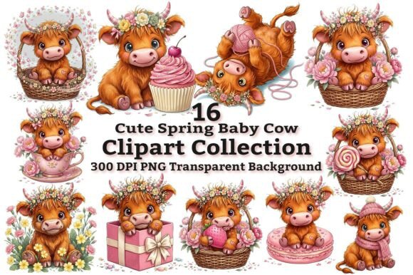 Adorable Highland Cow Clipart for Spring Designs