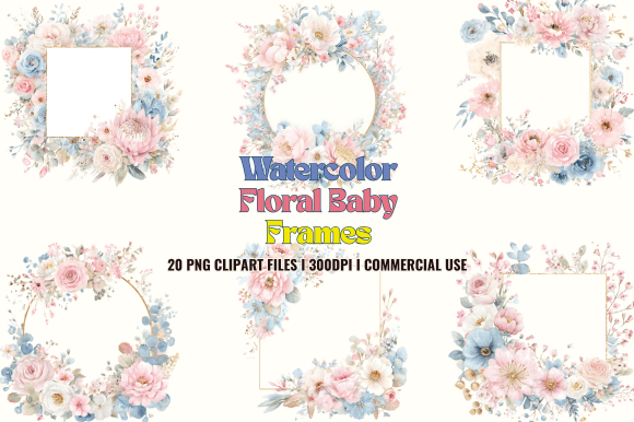 Elegant Watercolor Floral Baby Frames for Creative Projects