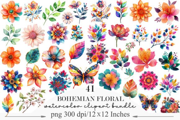 Elevate Designs with Bohemian Floral Clipart PNG