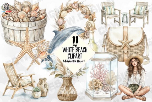 Elevate Your Designs with the White Beach Set PNG Collection