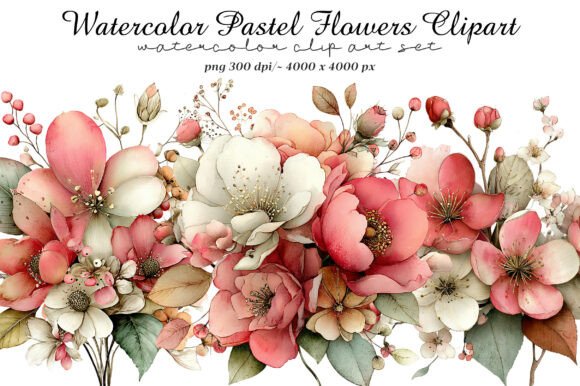 Elevate Your Designs with Watercolor Pastel Flowers Clipart