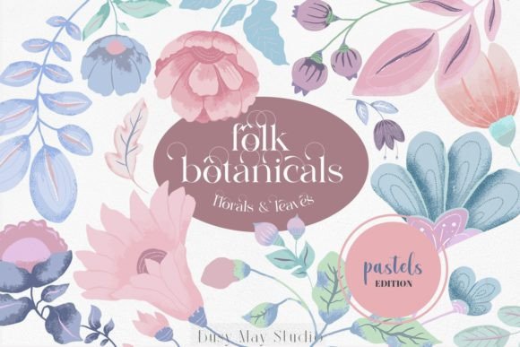 Enchanting Pastel Folk Art Botanicals for Modern Design