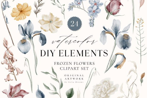 Frozen Flowers Watercolor Clipart for Elegant Design