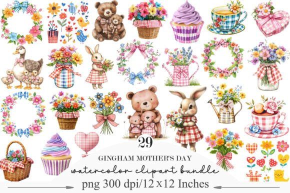Gingham Mother's Day Clipart: Elevate Your Designs with Charming Patterns