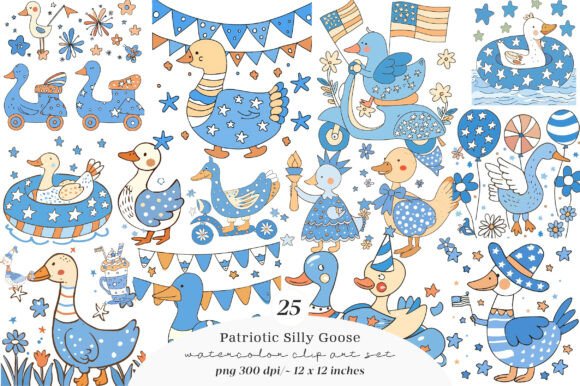 Patriotic Silly Goose Png Clipart Bundle for Designers