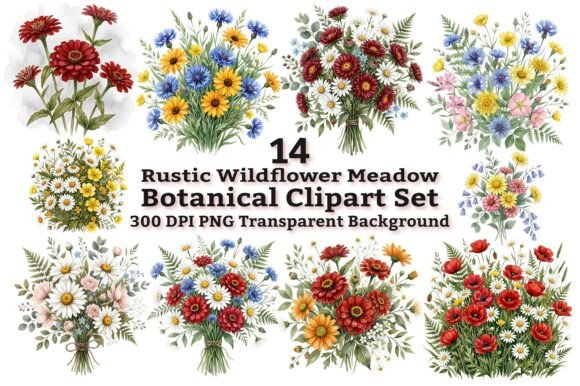 Rustic Wildflower Botanical Clipart: A Designer's Meadow