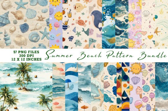 Summer Beach Pattern Bundle: 57 High-Quality Design Elements