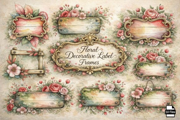Vintage Floral Decorative Label Frames: A Design Asset