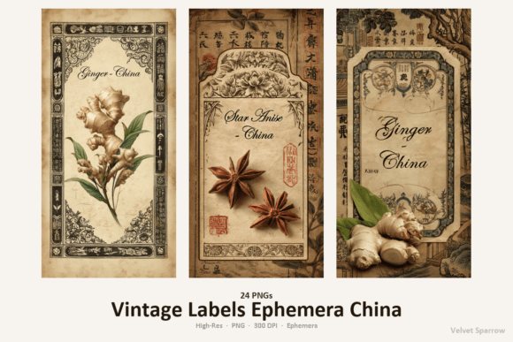 Vintage Labels Ephemera China Pack: High-Quality Design Assets