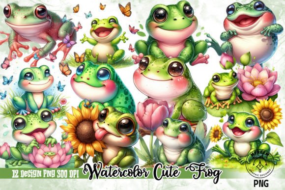 Watercolor Cute Frog Sublimation Clipart for Creative Projects