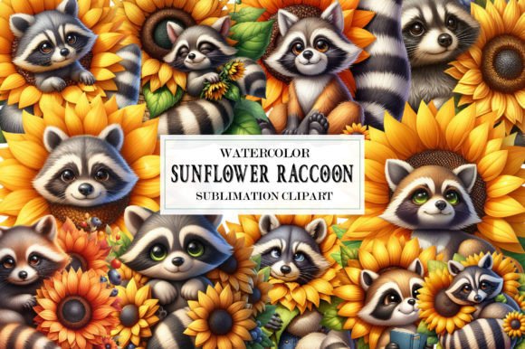 Watercolor Sunflower Raccoon Sublimation: A Creative Design Asset