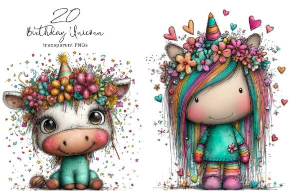 Whimsical Birthday Unicorn Clipart for Creative Design