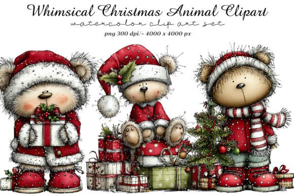 Whimsical Christmas Animal Clipart for Festive Design