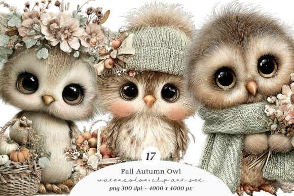 Whimsical Fall Autumn Owl Clipart for Creative Design