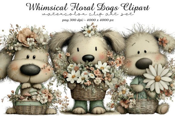 Whimsical Floral Dogs Clipart: A Designer's Delight