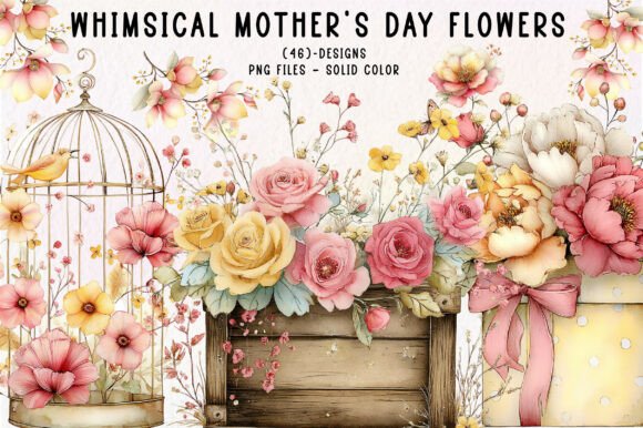 Whimsical Mother's Day Flowers Clipart for Designers