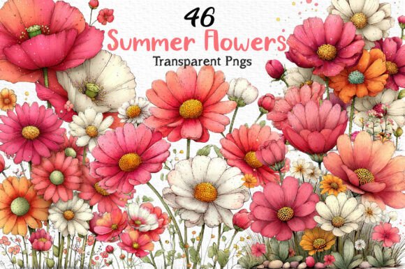 Whimsical Summer Flowers Clipart: Brighten Your Designs