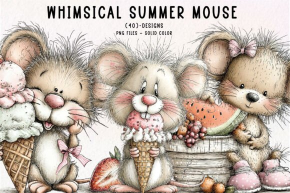 Whimsical Summer Mouse Clipart: 40 Charming Designs for Creative Projects