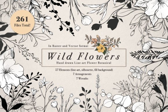 Wild Flowers Illustration: Botanical Line Art for Design